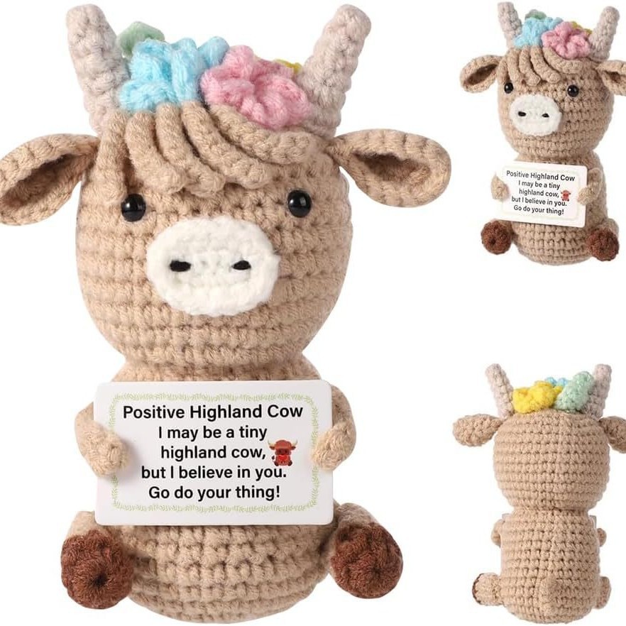 Home And Textiles Today - Muñeco de vaca emocional de ganchillo,